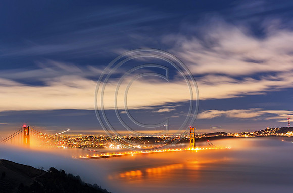 Moonlit Painted Golden Gate Bridge: Valentine Day